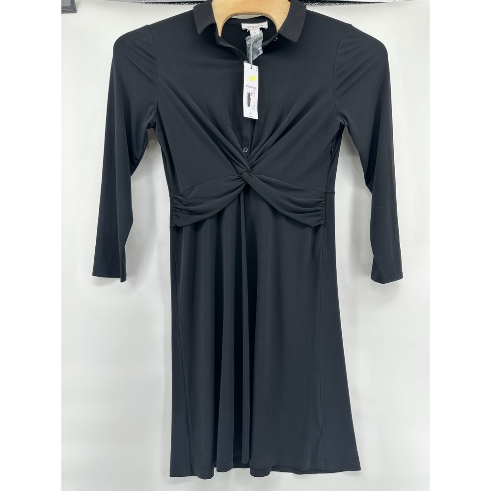 NWT‎ Classic Liz Claiborne Black Long Sleeve Stretch Button Front w/Twist Sze 12